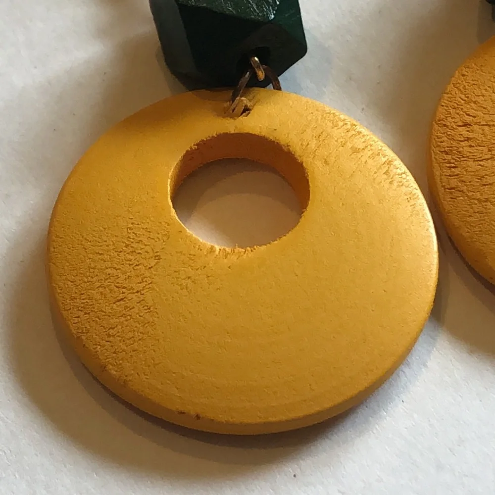 Orange and Green Wooden Geometric Earrings